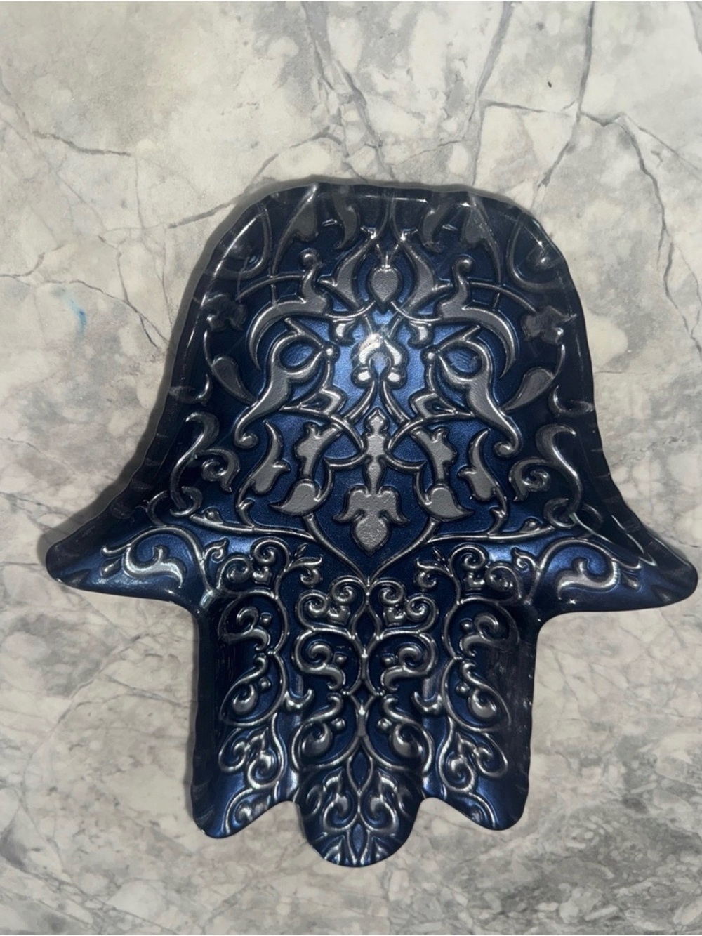 Decorative Hamsa Trinket Dish  - Deep Blue Ceramic